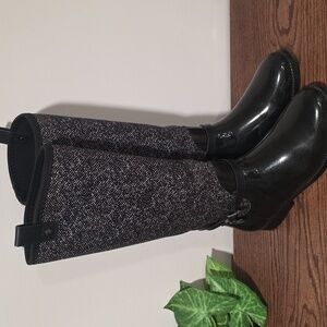 MICHAEL KORS MK CHARM Black White Stretch Tall Rain Boots Women’s Size 8